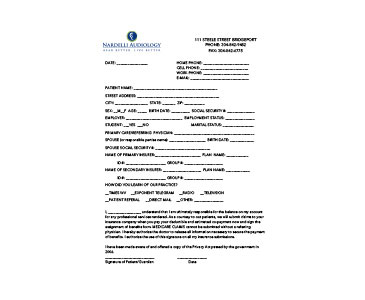 Patient Information for Bridgeport, WV - PDF Form - Nardelli Audiology