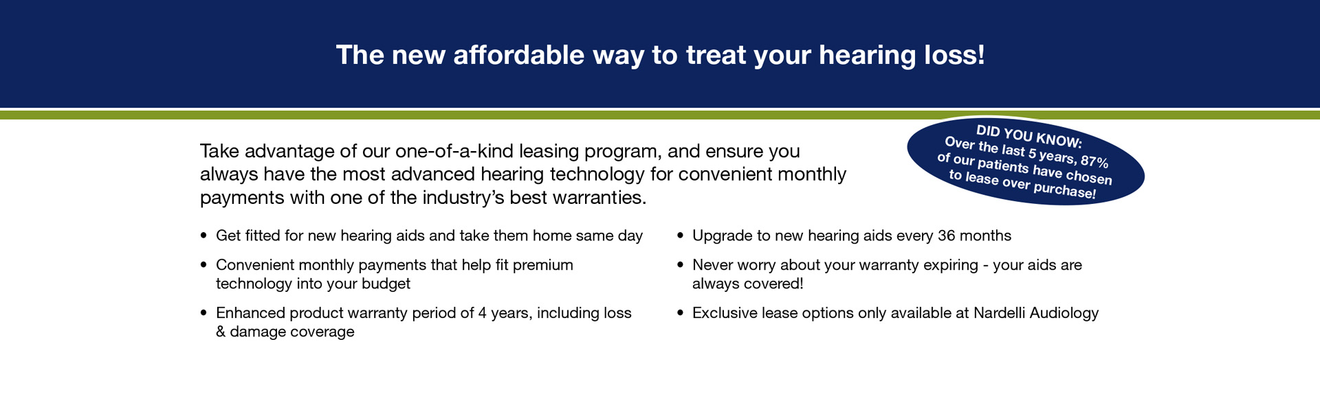 Hearing Aids Lease Banner | Nardelli Audiology