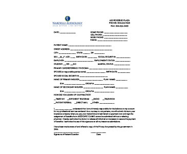 Patient Information for Clarksburg, WV - PDF Form - Nardelli Audiology